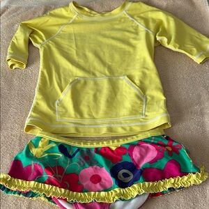 Hanna Andersson Bright Yellow Top and flowered bottoms swim suit